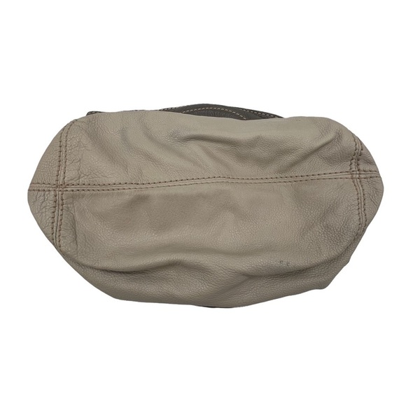 Fossil Fifty-Four SOCKEYE Salmon Tan Gray Ruffled Suede Leather Handbag Purse - Picture 5 of 7